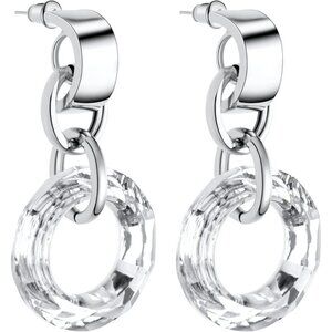 925 Sterling Silver Drop Dangle Fashion Shining Circle Crystal Dangle Earrings